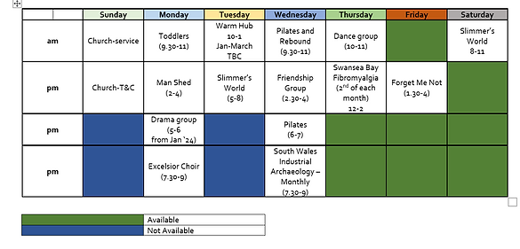 Hall Hire Timetable at Sketty Community Church Hall Hire Timetable at Sketty Community Church